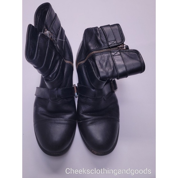 UGG Finney Black Leather Buckle Zipper Moto Biker Boots womens Size 8 - Picture 2 of 10